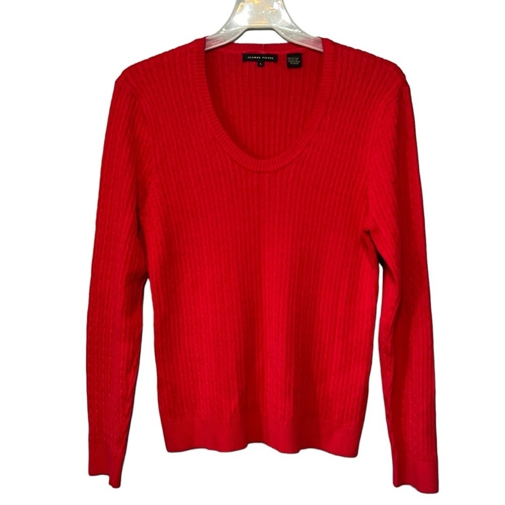 Jeanne Pierre Red Cable Knit Sweater Large Scoop Neck Cotton/Nylon